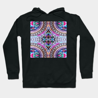 Turquoise fuschia floral mandala Bohemian Mexican Embroidery Hoodie